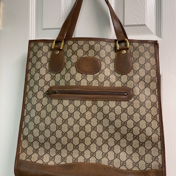 Authentic Gucci Tote Bag Sherry Line Brown PVC with Leather trim and handles - Picture 7 of 16